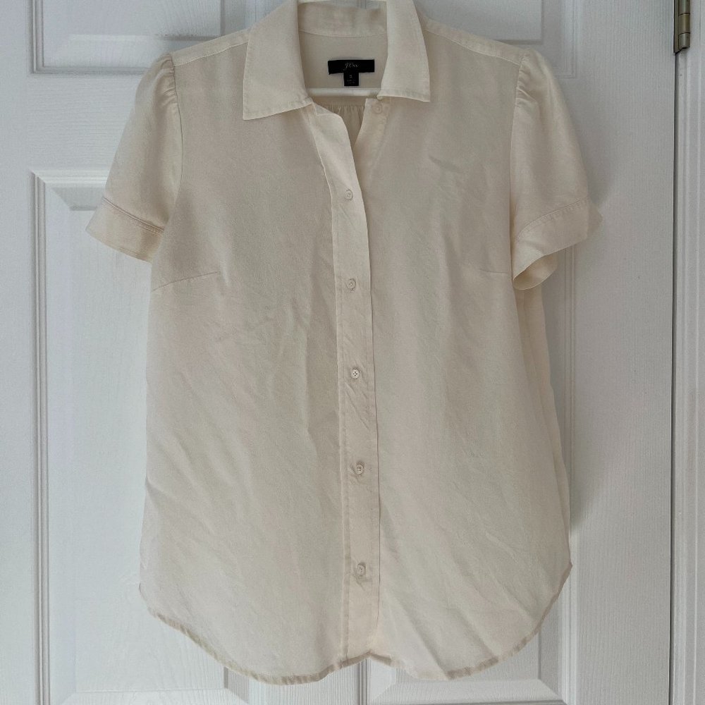 J Crew Silk Short Sleeve Blouse in White